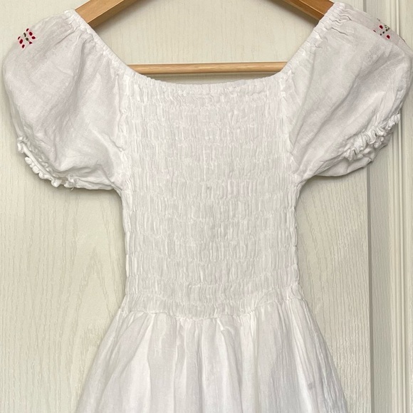 Boho Floral Embroidered Smocked Tiered Midi Dress Mexican Peasant Cottagecore - Picture 6 of 15